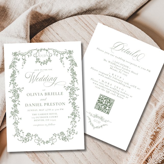 French Sage Green All In One QR Code Wedding Invitation (Creator Uploaded)