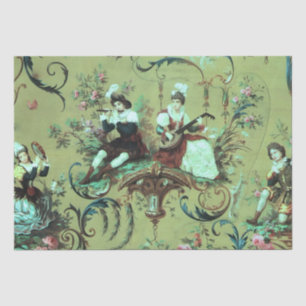 French Sage Green Toile Victorian Style Decoupage Tissue Paper