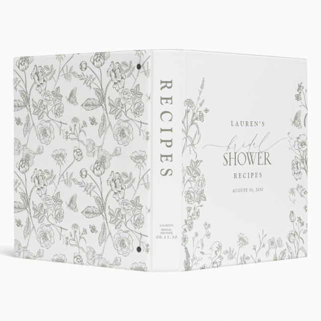French Sage Green Victorian Bridal Shower Recipe Binder (Background)