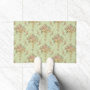French Sage Green Victorian Style Floral Rococo Doormat