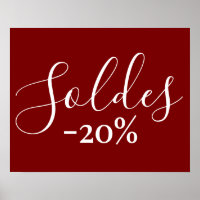 French Sale Sign in Burgundy, 20% Off Retail Sales