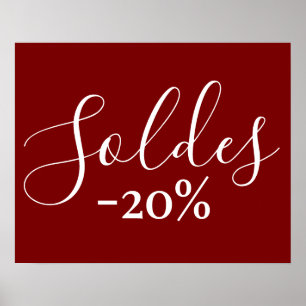 French Sale Sign in Burgundy, 20% Off Retail Sales