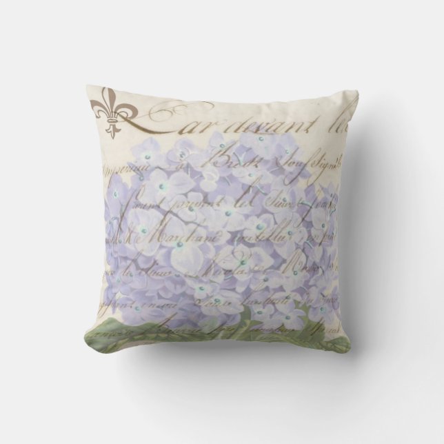 French Script Lavender Hydrangea Market Style Throw Pillow (Front)