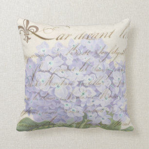 French Script Lavender Hydrangea Market Style Throw Pillow