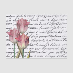 French Script Pink Tulip Flower Vintage Tissue Paper