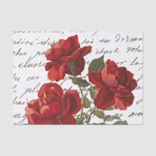 French Script Red Rose Floral Vintage Tissue Paper