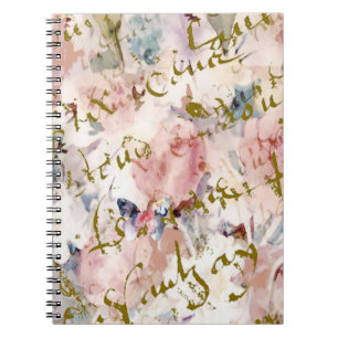 French script, roses and butterflies notebook
