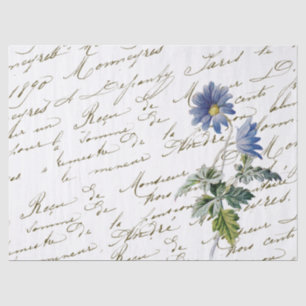 French Script Vintage Blue Wildflower Tissue Paper