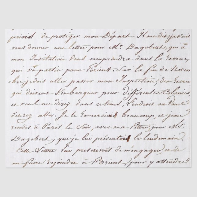 French Script Vintage Letter Cursive Handwriting  Tissue Paper (Front)