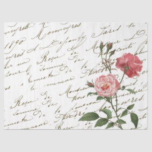 French Script Vintage Pink Rose Floral Tissue Paper