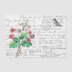 French Script Vintage Primrose Bird Postcard Tissue Paper