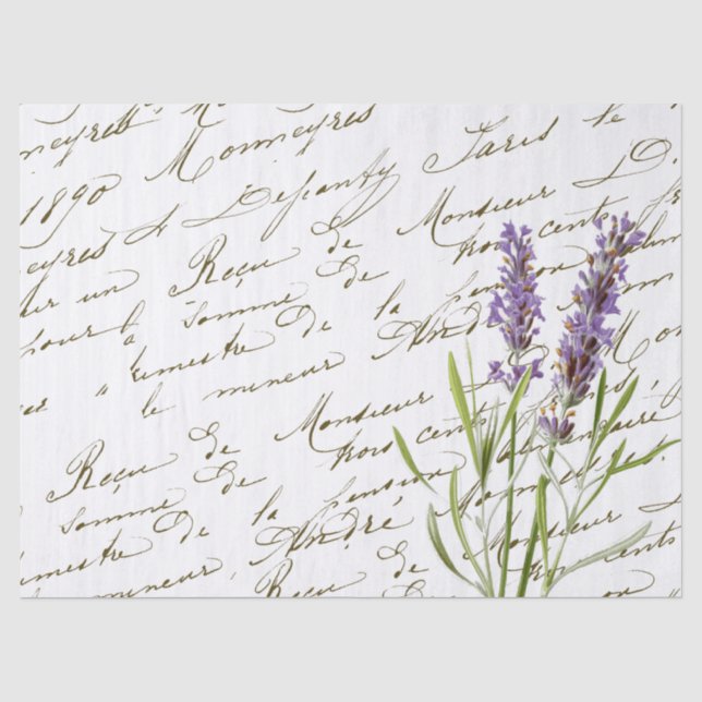 French Script Vintage Purple Lavender Flower Tissue Paper (Front)