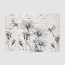 French Script Wildflower Dragonfly Decoupage Craft
