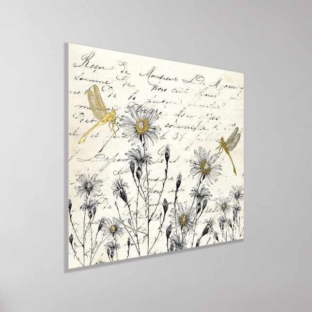 French Script Wildflower Dragonfly Meadow Vintage  Foil Prints (Laydown)