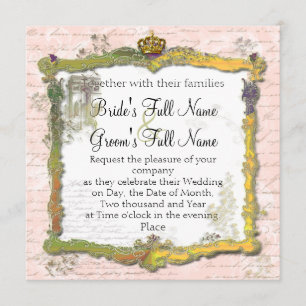 French Script Writing & Gold Crown Wedding Invitation