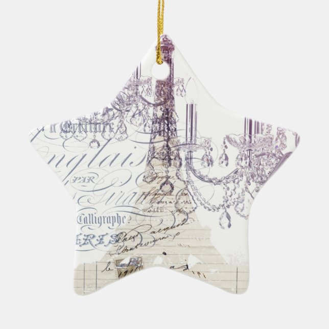 french scripts chandelier paris eiffel tower ceramic ornament (Front)