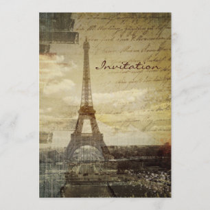 French scripts Modern Vintage Paris Eiffel tower Invitation
