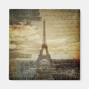 french scripts Modern Vintage Paris Eiffel Tower Magnet