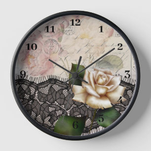 french scripts vintage lace victorian white rose wall clock