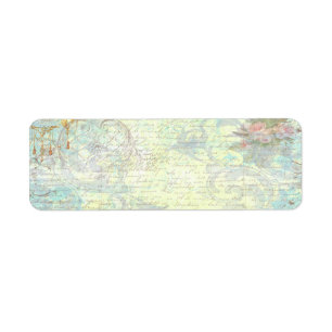 French scrolls and pink roses return address label