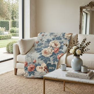 French Shabby Chic Cottagecore Art Floral Mr & Mrs Sherpa Blanket