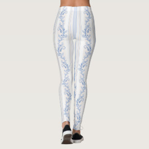 French,shabby chic, vintage,pale blue,white,countr leggings