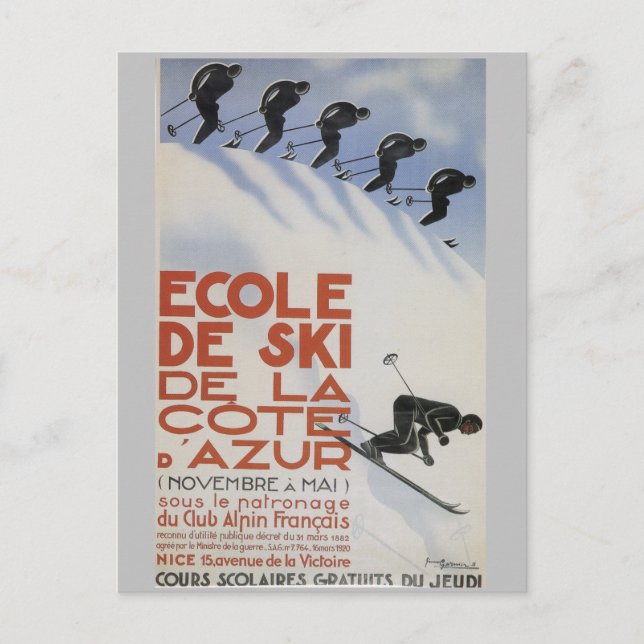 French Ski School Vintage Travel Poster poster Postcard (Front)