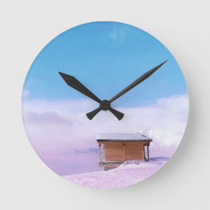 French Snow Mountain Hut   Round Clock