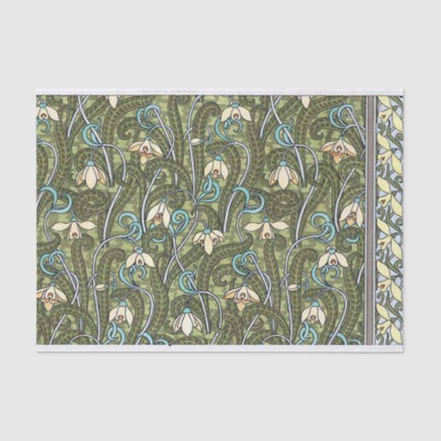 French Snowdrop Art Nouveau Stylized Pattern Tissue Paper (Front)