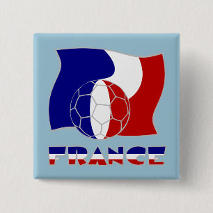 French Soccer Ball and Flag 2 Inch Square Button