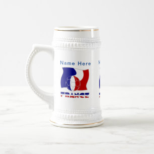 French Soccer Ball Flag Personalized  Beer Stein