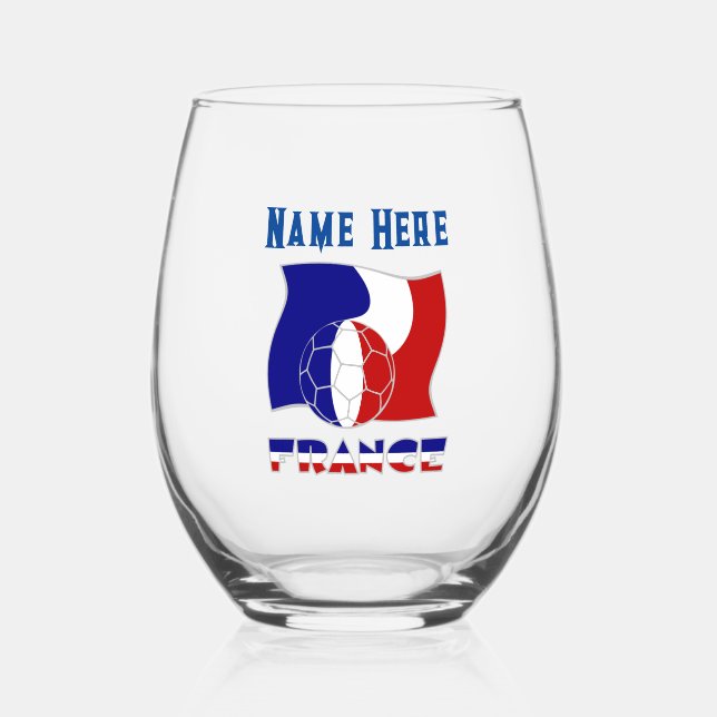 French Soccer Ball Flag Personalized  Stemless Wine Glass (Front)