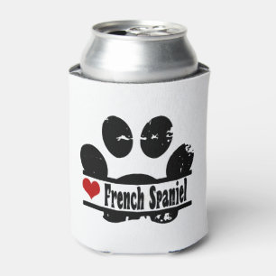 French Spaniel Dog Paw Print Can Cooler