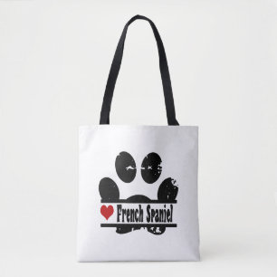 French Spaniel Dog Paw Print Tote Bag
