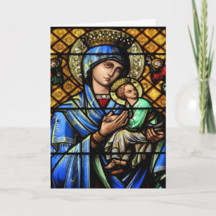 French Stained Glass Madonna and Child Christmas Holiday Card