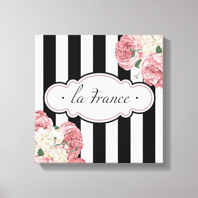 French Stripes and Roses Canvas Print (Front)