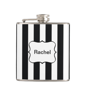 French Stripes in Black Hip Flask
