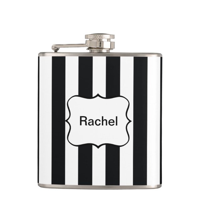 French Stripes in Black Hip Flask (Front)