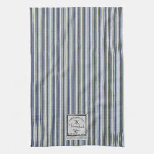 French Style Blue Cream Stripes Marmalade Label Kitchen Towel