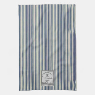 French Style Blue Cream Stripes Marmalade Label Kitchen Towel