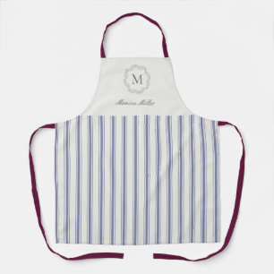 French style blue Striped  All-Over Print Apron