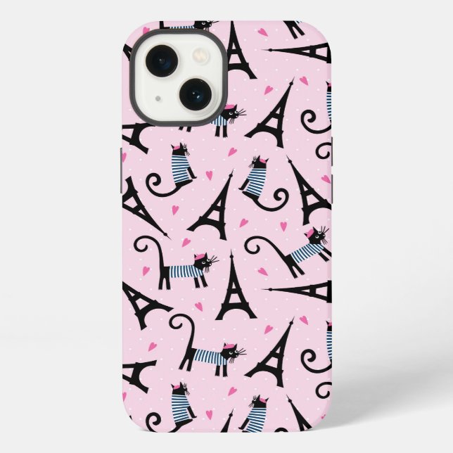French Style Dressed Cat With Eiffel Tower Pattern iPhone Case (Back)