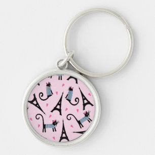 French Style Dressed Cat With Eiffel Tower Pattern Keychain