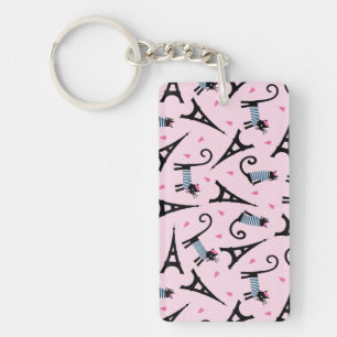 French Style Dressed Cat With Eiffel Tower Pattern Keychain
