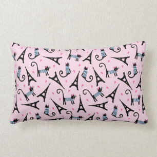 French Style Dressed Cat With Eiffel Tower Pattern Lumbar Pillow
