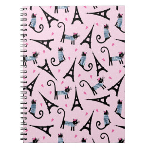 French Style Dressed Cat With Eiffel Tower Pattern Notebook