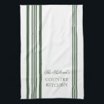 French Style Stripe Personalized Kitchen Towels<br><div class="desc">Green and White French Style Stripe Personalized Kitchen Towels. Personalize all text as you desire.  Click "customize" to resize text or change font styles.</div>