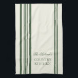 French Style Stripe Personalized Kitchen Towels<br><div class="desc">Green and Cream White French Style Stripe Personalized Kitchen Towels. Personalize all text as you desire.  Click "customize" to resize text or change font styles.</div>