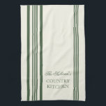 French Style Stripe Personalized Kitchen Towels<br><div class="desc">Green and Cream White French Style Stripe Personalized Kitchen Towels. Personalize all text as you desire.  Click "customize" to resize text or change font styles.</div>