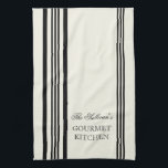 French Style Stripe Personalized Kitchen Towels<br><div class="desc">Black and Cream White French Style Stripe Personalized Kitchen Towels. Personalize all text as you desire.  Click "customize" to resize text or change font styles.</div>